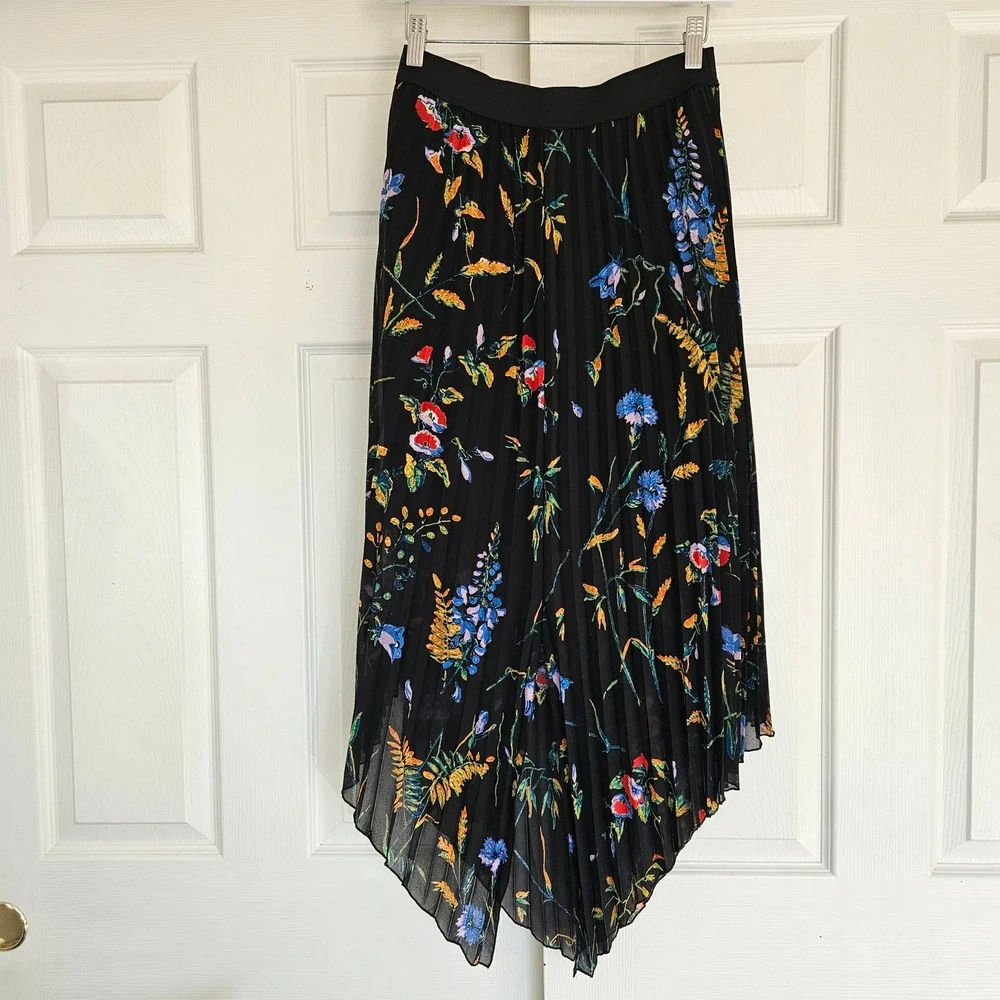 Maje Jeudi Plisse Pleated Floral Print‎ Maxi Skirt Size 1 Small